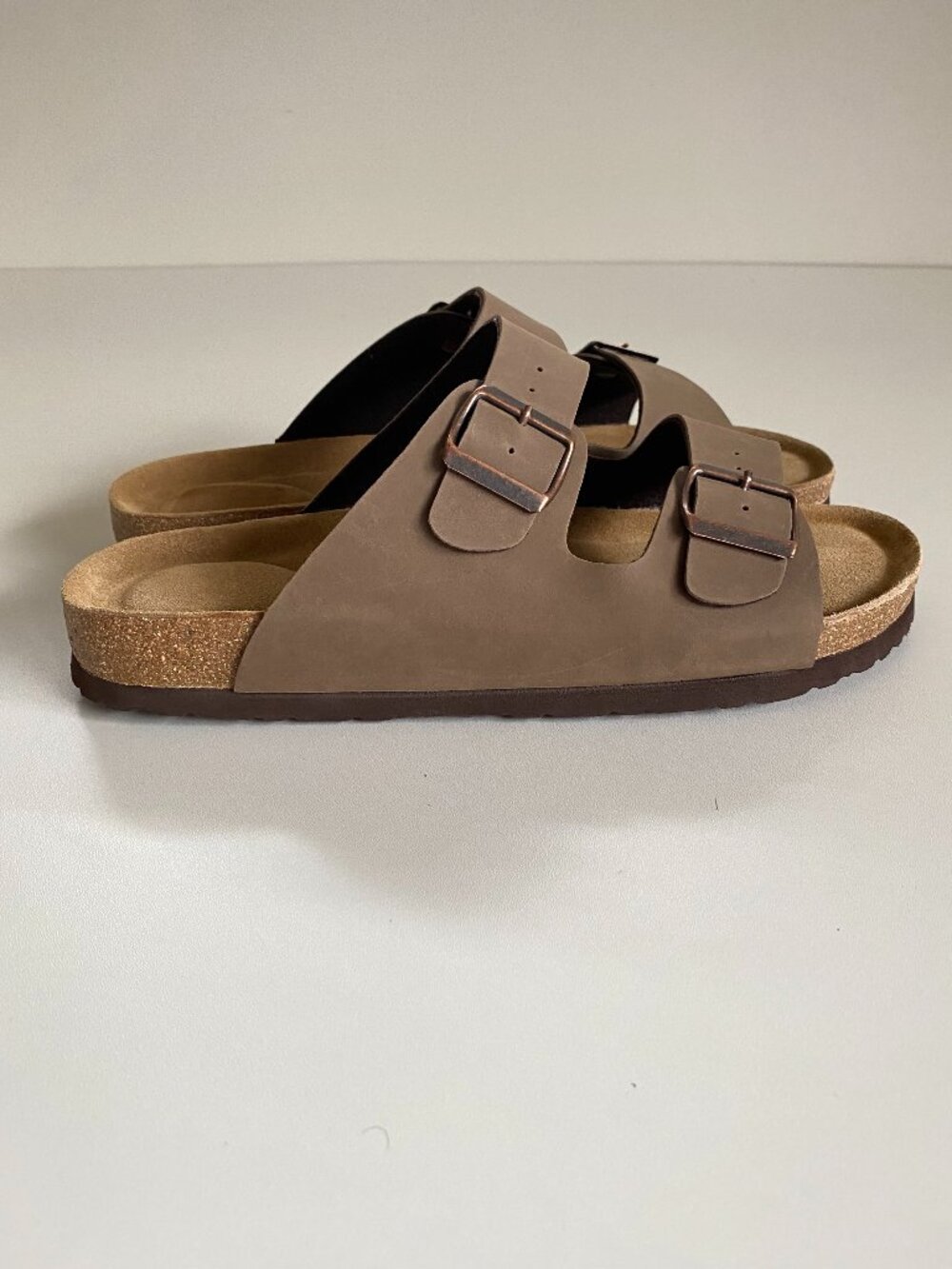 Cushionaire Lane Cork Footbed Sandals Taupe Men 10 Women 12 NWOT Double Strap